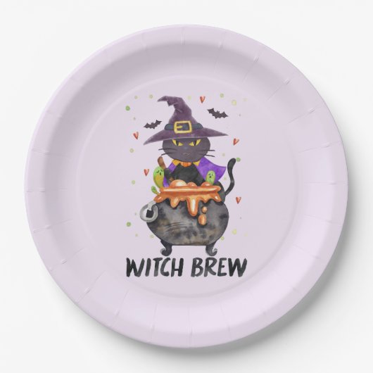 Witch Brew - Kat Dragen Heks Papieren Bordje (Voorkant)