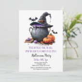 Witch Brew Trick or treat Pumpkins Halloween Party Kaart (Staand voorkant)