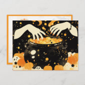 Witch Brewing Magic in Halloween Cauldron Briefkaart (Voorkant / Achterkant)