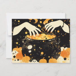 Witch Brewing Magic in Halloween Cauldron Briefkaart