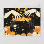 Witch Brewing Magic in Halloween Cauldron Feestdagenkaart (Voorkant)