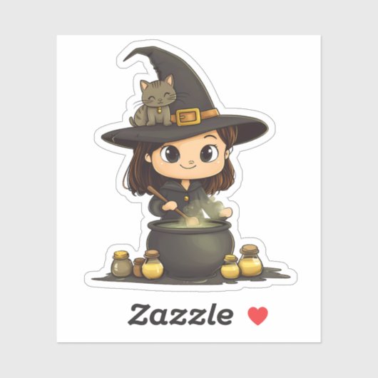 Witch Brewing Potion met Kat op Pet Sticker (Vel)