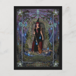Witch Briefkaart - Blue Moon Witch & Dragon