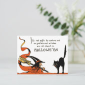 Witch Broom Black Cat Briefkaart (Staand voorkant)