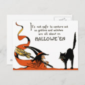 Witch Broom Black Cat Briefkaart (Voorkant / Achterkant)
