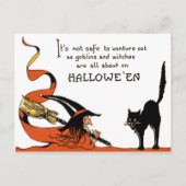 Witch Broom Black Cat Briefkaart (Voorkant)