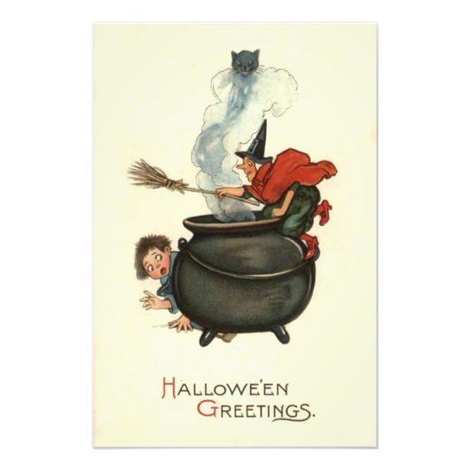Witch Broom Black Cat Cauldron Foto Afdruk (Voorkant)