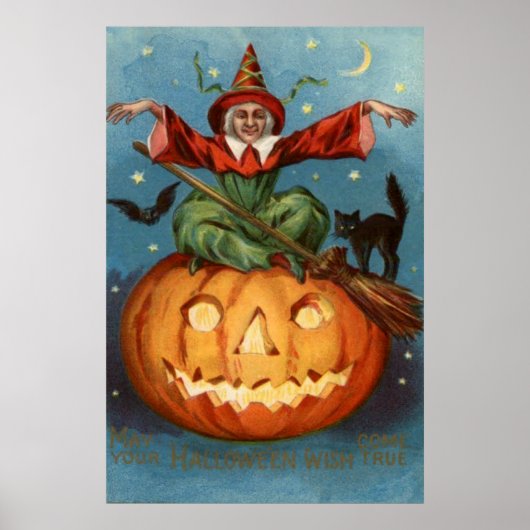 Witch Broom Black Cat Jack O Lantern Owl Poster (Voorkant)