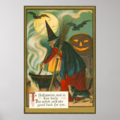 Witch Broom Cauldron Jack O Lantern Bat Cat Poster (Voorkant)