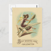 Witch Broom Crescent Moon Book Raven Briefkaart (Voorkant / Achterkant)