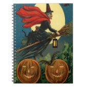 Witch Broom Flying Jack O Lantern Black Cat Bat Notitieboek (Voorkant)