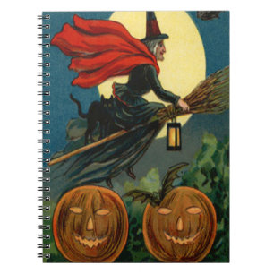 Witch Broom Flying Jack O Lantern Black Cat Bat Notitieboek
