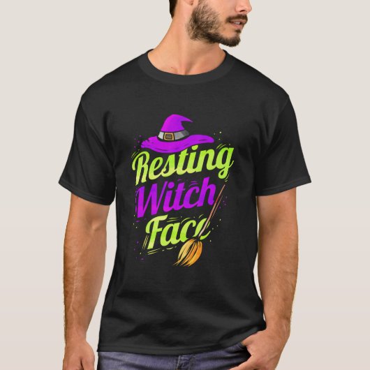 Witch Broom Halloween Resting Witch Face T-shirt (Voorkant)