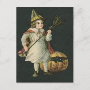 Witch Broom Jack O Lantern Pumpkin Black Cat Briefkaart
