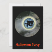 Witch Broomstick Blue Moon Halloween Uitnodiging (Voorkant)