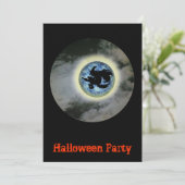 Witch Broomstick Blue Moon Halloween Uitnodiging (Staand voorkant)