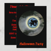 Witch Broomstick Blue Moon Halloween Uitnodiging (Voorkant / Achterkant)