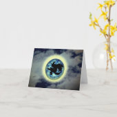 Witch Broomstick Full Moon Halloween Note Kaart (Gele Bloem)