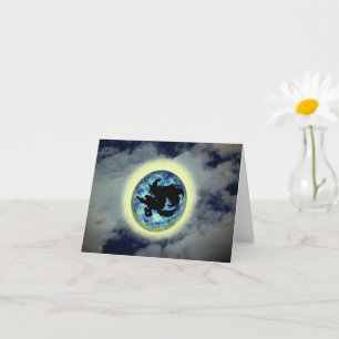 Witch Broomstick Full Moon Halloween Note Kaart
