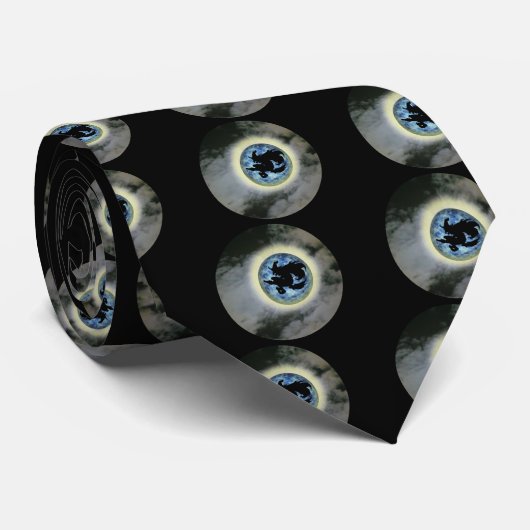 Witch Broomstick Full Moon Halloween Stropdas (Opgerold)