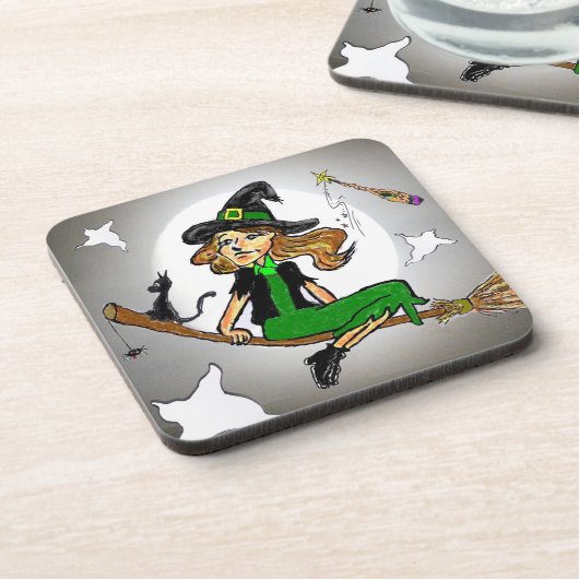Witch Cartoon Halloween Party Onderzetter (Linkerzijde)