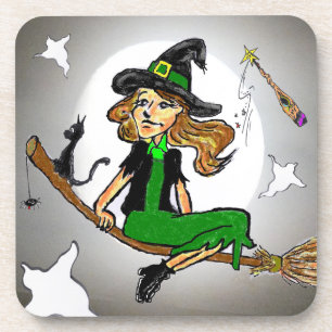 Witch Cartoon Halloween Party Onderzetter