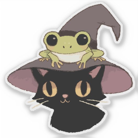 Witch Cat And Frog Sticker (Voorkant)