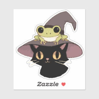 Witch Cat And Frog Sticker