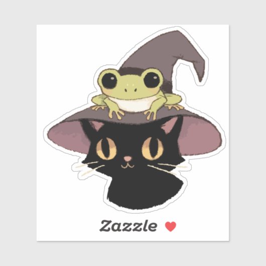 Witch Cat And Frog Sticker (Vel)