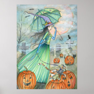 Witch Cat Autumn Halloween Poster van de heer Harr