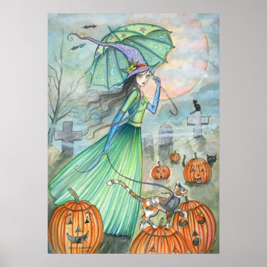 Witch Cat Autumn Halloween Poster van de heer Harr (Voorkant)