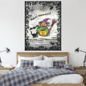Witch, Cat, Bat en Pumpkin, Happy Halloween! Canvas Afdruk (Insitu (Slaapkamer))