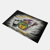 Witch, Cat, Bat en Pumpkin, Happy Halloween! Deurmat (Schuin)