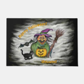 Witch, Cat, Bat en Pumpkin, Happy Halloween! Deurmat (Voorkant)