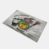 Witch, Cat, Bat en Pumpkin, Happy Halloween! Deurmat (Schuin)