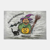 Witch, Cat, Bat en Pumpkin, Happy Halloween! Deurmat (Voorkant)