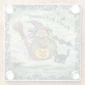 Witch, Cat, Bat en Pumpkin, Happy Halloween! Glazen Onderzetter (Achterkant)