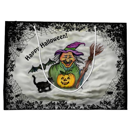 Witch, Cat, Bat en Pumpkin, Happy Halloween! Groot Cadeauzakje (Achterkant)