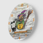 Witch, Cat, Bat en Pumpkin, Happy Halloween! Grote Klok (Hoek)