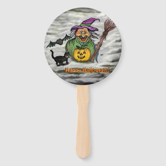Witch, Cat, Bat en Pumpkin, Happy Halloween! Handwaaier (Voorkant)