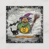 Witch, Cat, Bat en Pumpkin, Happy Halloween! Informatiekaartje (Voorkant)