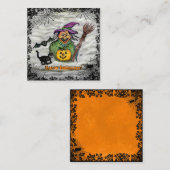 Witch, Cat, Bat en Pumpkin, Happy Halloween! Informatiekaartje (Voorkant / Achterkant)
