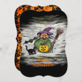 Witch, Cat, Bat en Pumpkin, Happy Halloween! Kaart (Voorkant / Achterkant)