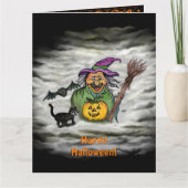 Witch, Cat, Bat en Pumpkin, Happy Halloween! Kaart (Voorkant)