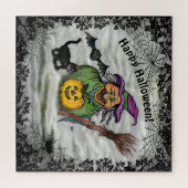 Witch, Cat, Bat en Pumpkin, Happy Halloween! Legpuzzel (Horizontaal)