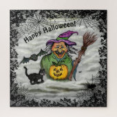 Witch, Cat, Bat en Pumpkin, Happy Halloween! Legpuzzel (Verticaal)