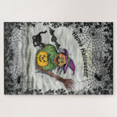 Witch, Cat, Bat en Pumpkin, Happy Halloween! Legpuzzel (Horizontaal)