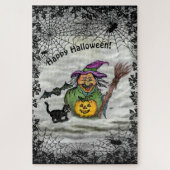 Witch, Cat, Bat en Pumpkin, Happy Halloween! Legpuzzel (Verticaal)