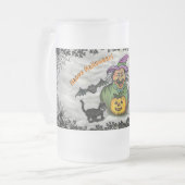 Witch, Cat, Bat en Pumpkin, Happy Halloween! Matglas Bierpul (Voorkant links)