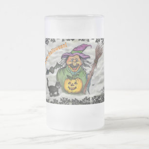 Witch, Cat, Bat en Pumpkin, Happy Halloween! Matglas Bierpul